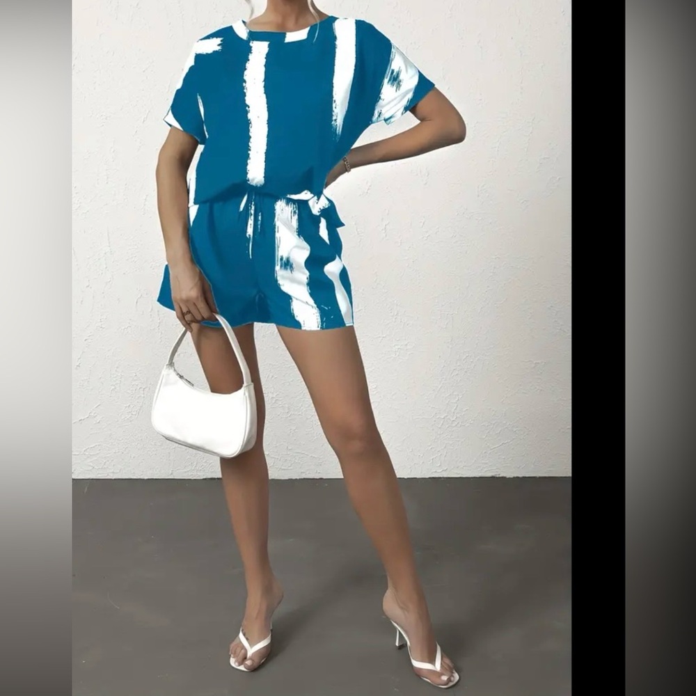 July 4 Blue White Stripe 2 pc set travel vacation resortwear XL 12 *2 for 20*